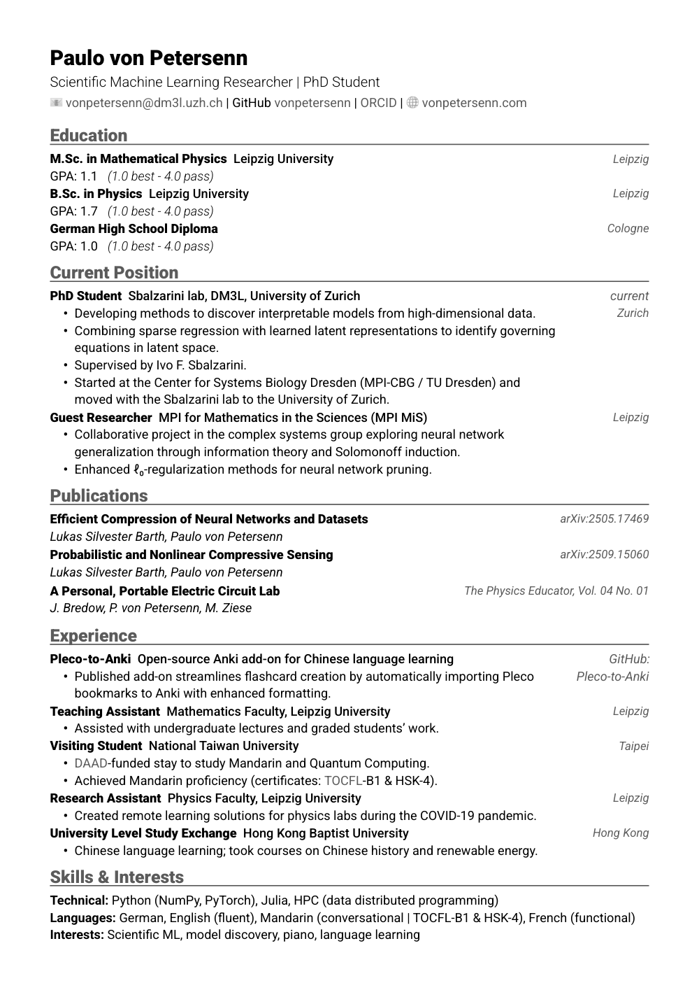 CV of Paulo von Petersenn, page 1